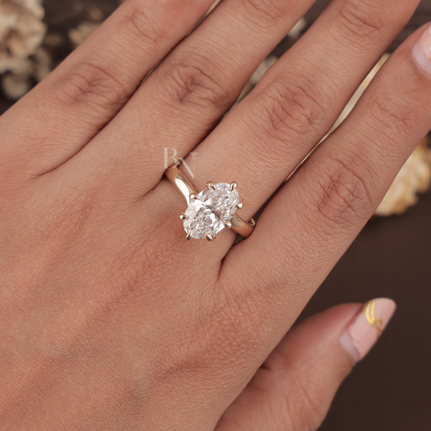 2.5ct Oval Lab Grown Diamond Engagement Ring | Tulip Cathedral Setting 14K Solid Gold
