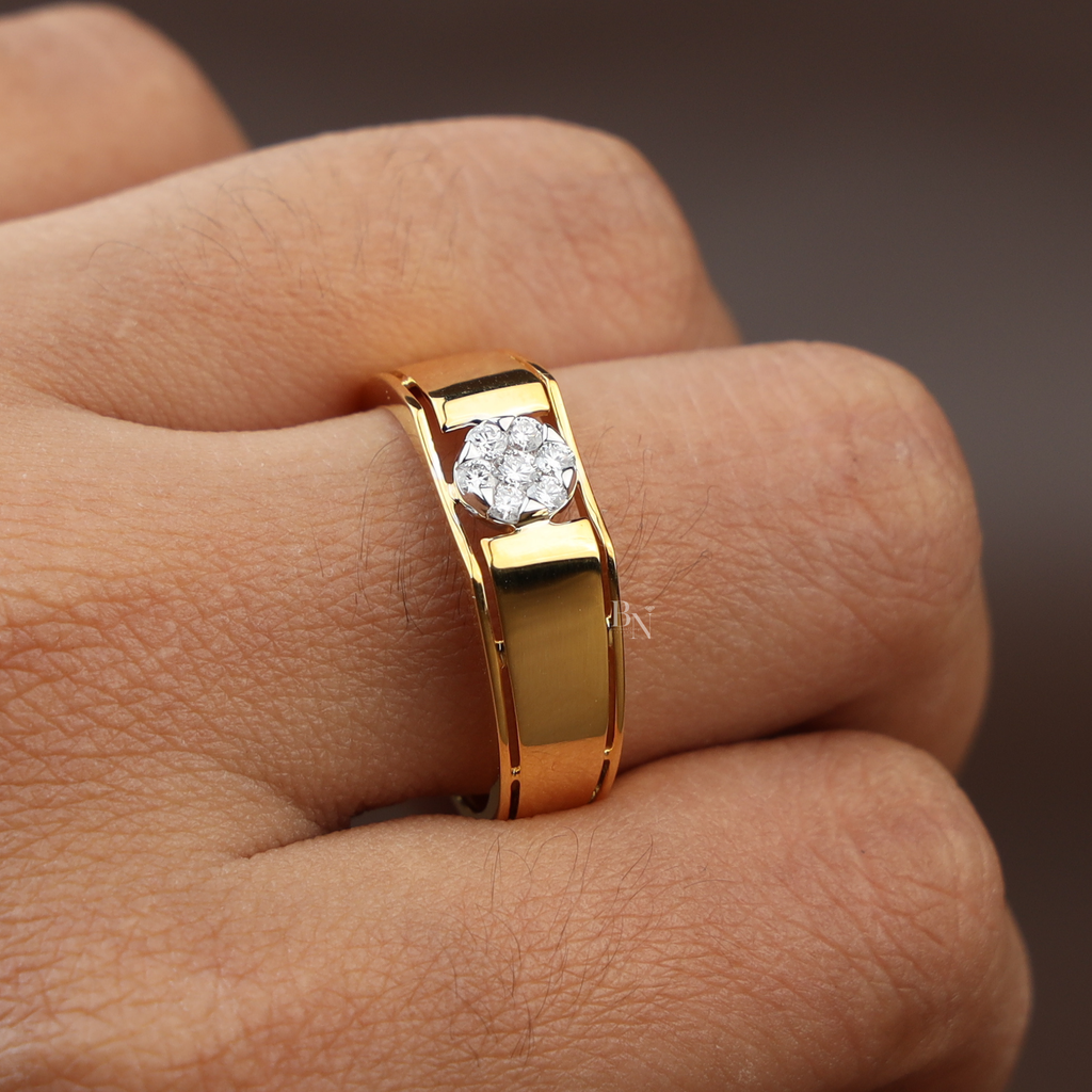 0.20ctw Cluster Lab Diamond Ring | Men's Wedding Band | 14k Yellow Gold | Modern Engagement | Statement Ring |Unisex Gold Band