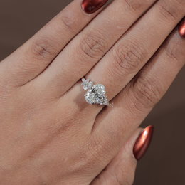 2ct Oval Lab Grown Diamond Engagement Ring | Cluster Setting 14K White Gold