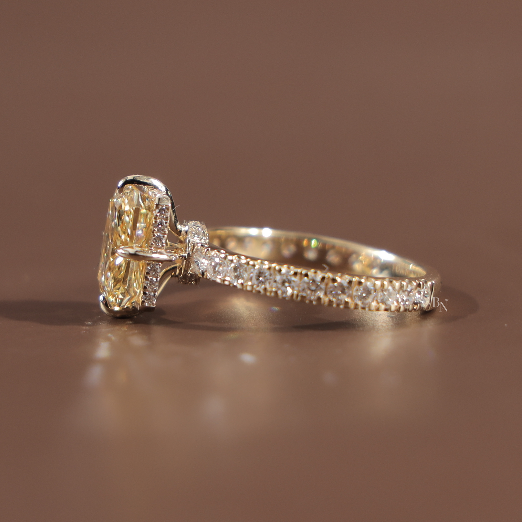 3.5ct Fancy Yellow Radiant Cut Lab Grown Diamond Engagement Ring | Solitaire 14K Gold