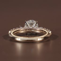 2ct Round Brilliant Lab Grown Diamond Engagement Ring | Filigree Gallery Pavé Milgrain Vintage 14K Rose Gold
