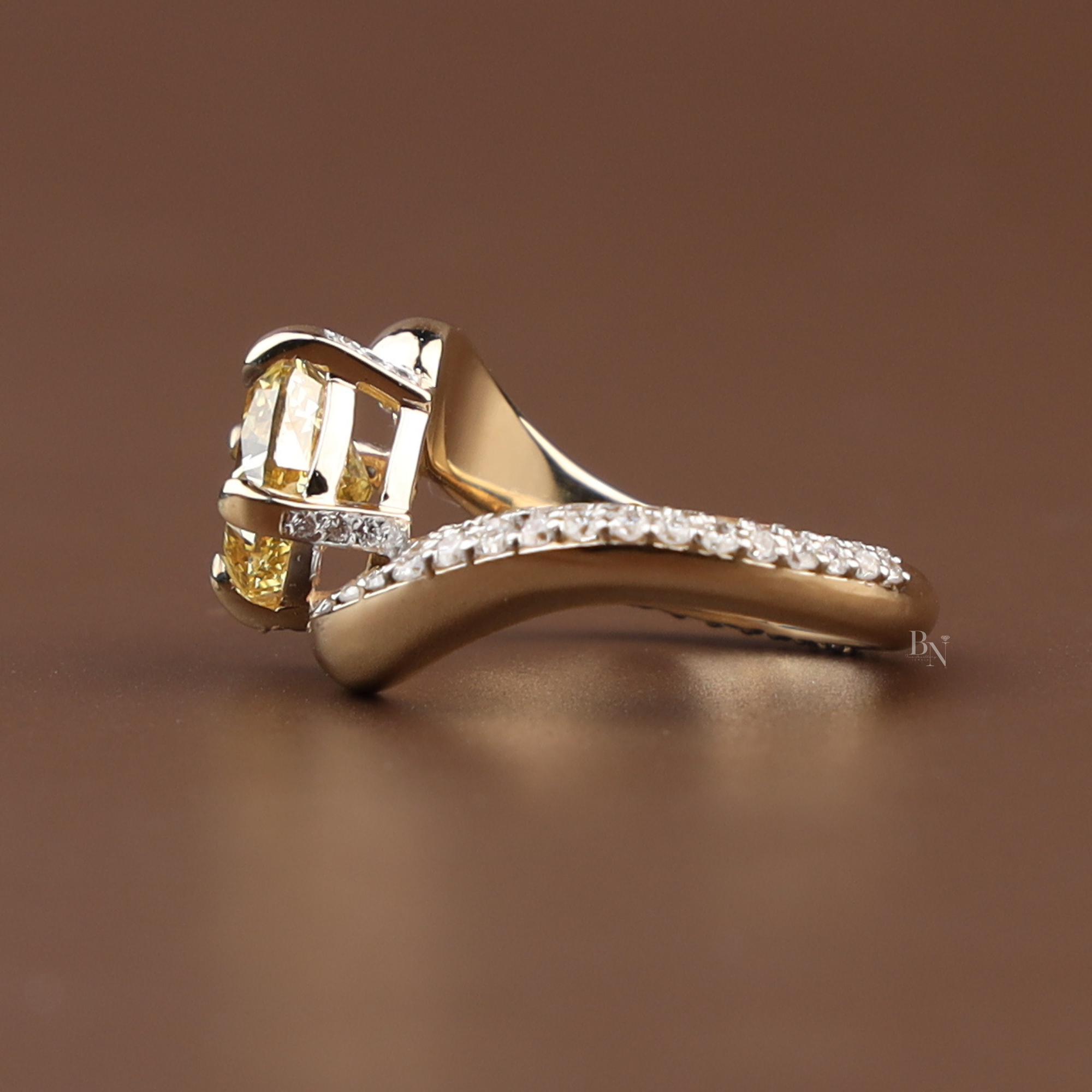 2ct Cushion Cut Fancy Yellow Lab Grown Diamond Engagement Ring | 14K Yellow Gold | Bypass Pavé Band | IGI Certified |