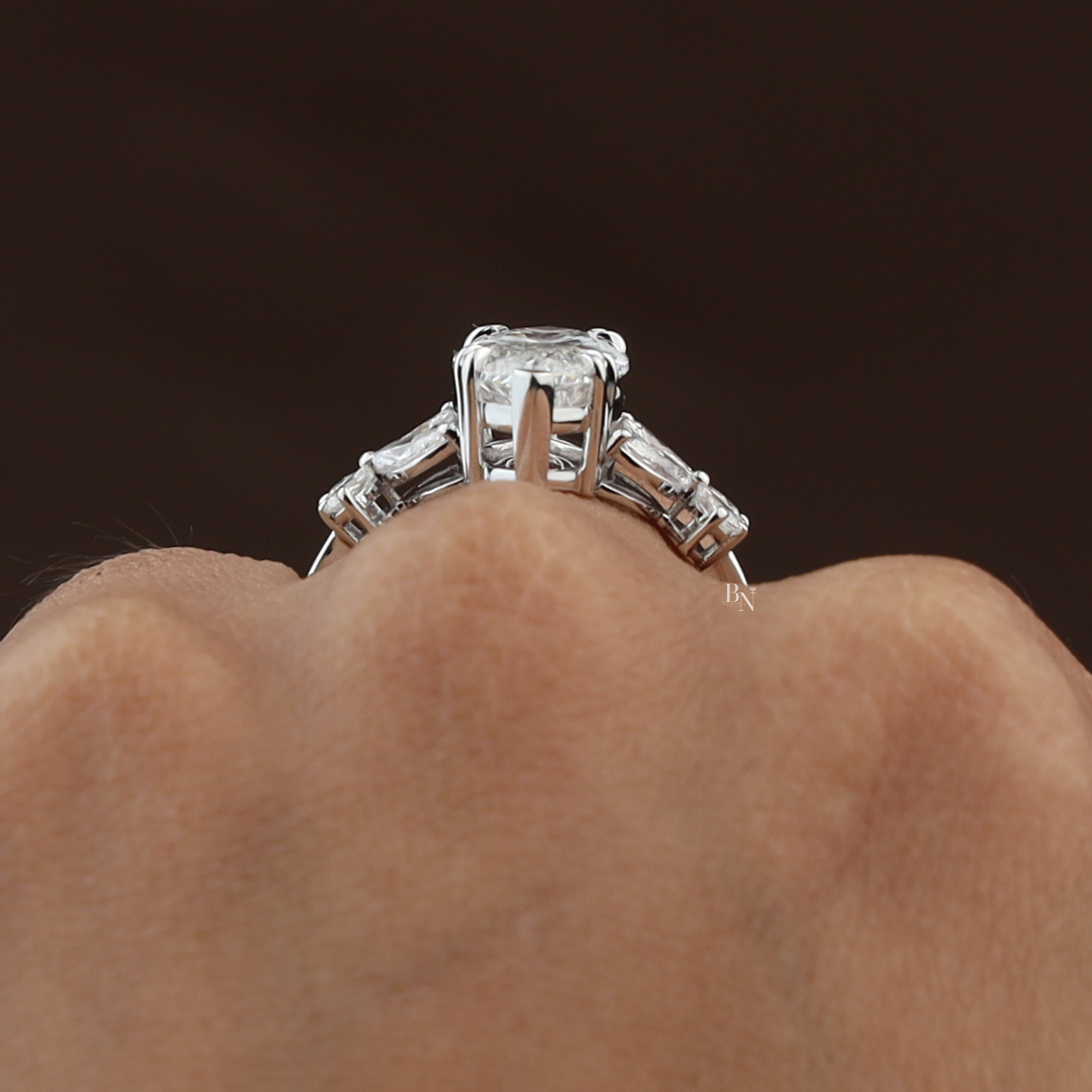 3.50ct Marquise Lab Grown Diamond Engagement Ring | Butterfly Side Stones | 14K White Gold V-Prong | IGI Certified Type IIa Bridal Jewelry