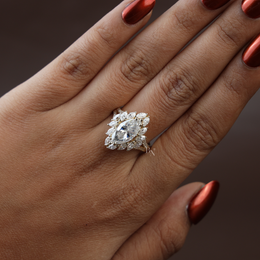 3ct Marquise Lab Grown Diamond Engagement Ring | Marquise Cluster Halo Split Shank 14K Gold