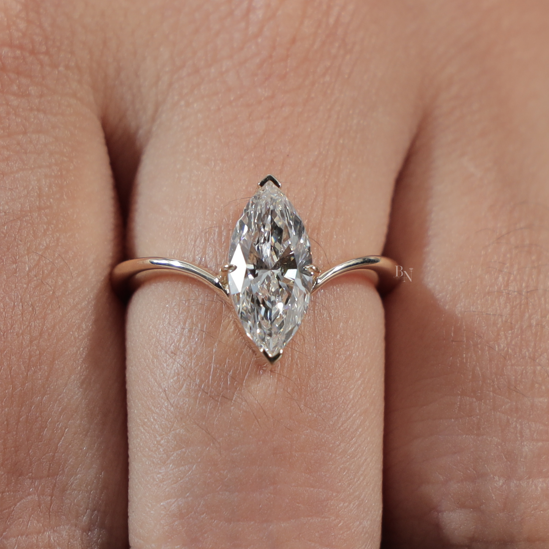 1.5ct Marquise Lab Grown Diamond Engagement Ring | Hidden Halo Solitaire 14K Gold