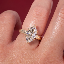 3ct Marquise Lab Grown Diamond Engagement Ring | Vintage Hand Engraved Art Deco Band 14K Yellow Gold