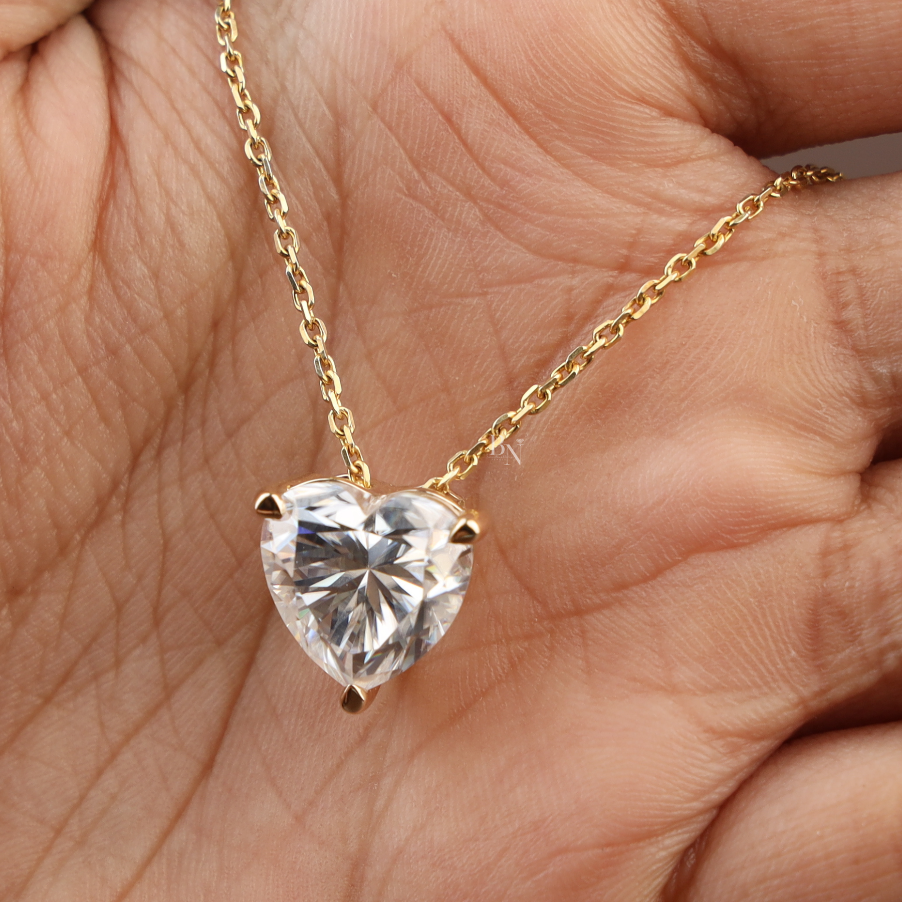 6ct Heart Cut Moissanite Pendant | Solitaire Necklace 14K Yellow Gold