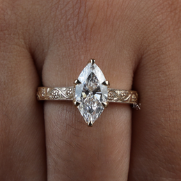2ct Marquise Lab Grown Diamond Engagement Ring | Vintage Engraved Art Deco Solitaire 14K Gold