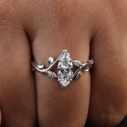 1ct Marquise Lab Grown Diamond Engagement Ring | Nature Vine Leaf Setting 14K White Gold