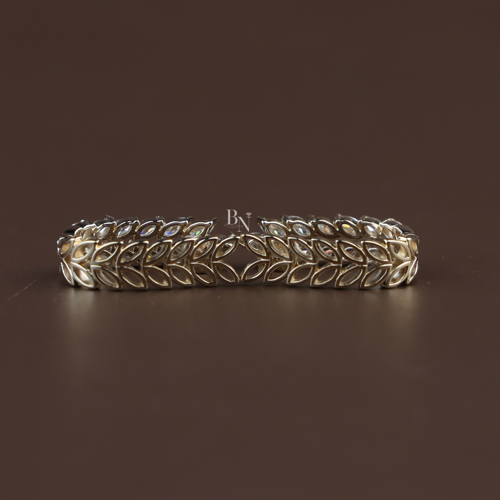 14K Yellow Gold Marquise Diamond Vine Leaf Hoop Earrings | Lab Grown Huggies