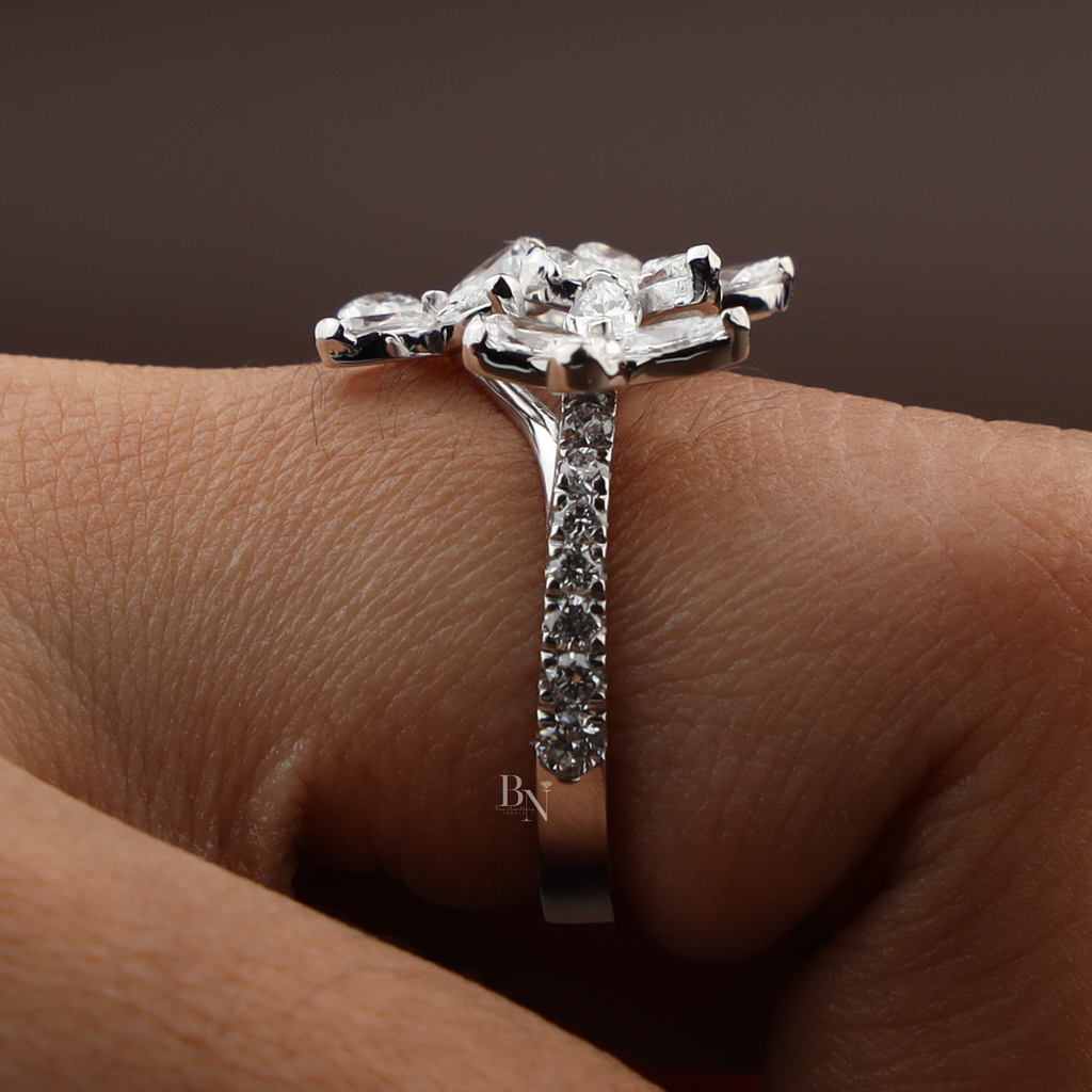 2ctw Butterfly Lab Grown Diamond Ring | Marquise Cut Cluster Bypass Band | 14K White Gold Floral Engagement Ring |