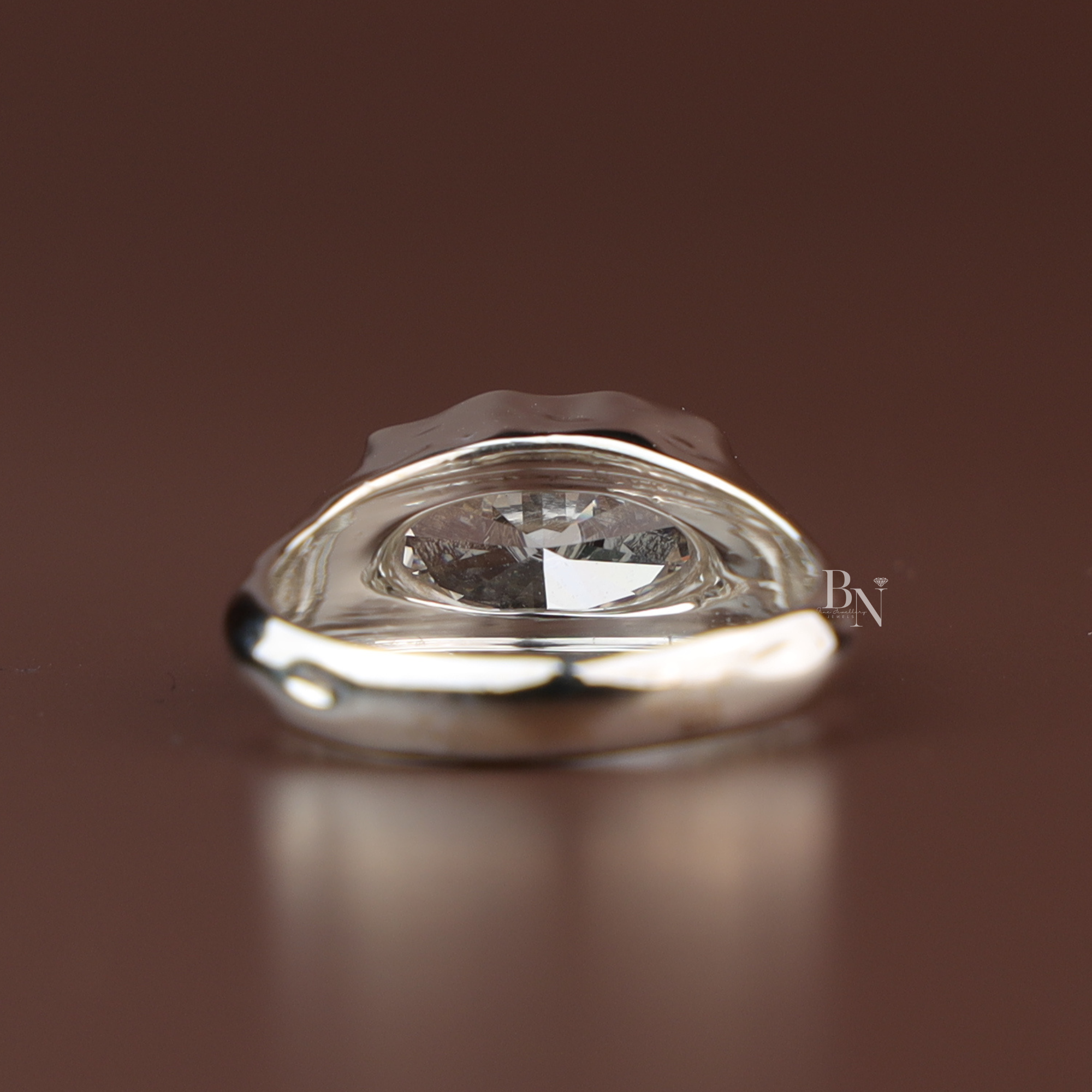 3ct Oval Lab Diamond Molten Bezel Ring, Platinum Heavy Signet Engagement Ring, Unique Chunky Wedding Ring, Asymmetric Bridal Jewelry
