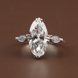 3ct Moval Cut Lab Grown Diamond Engagement Ring | Vintage Milgrain Navette Art Deco 14K White Gold