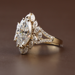 3ct Marquise Lab Grown Diamond Engagement Ring | Marquise Cluster Halo Split Shank 14K Gold