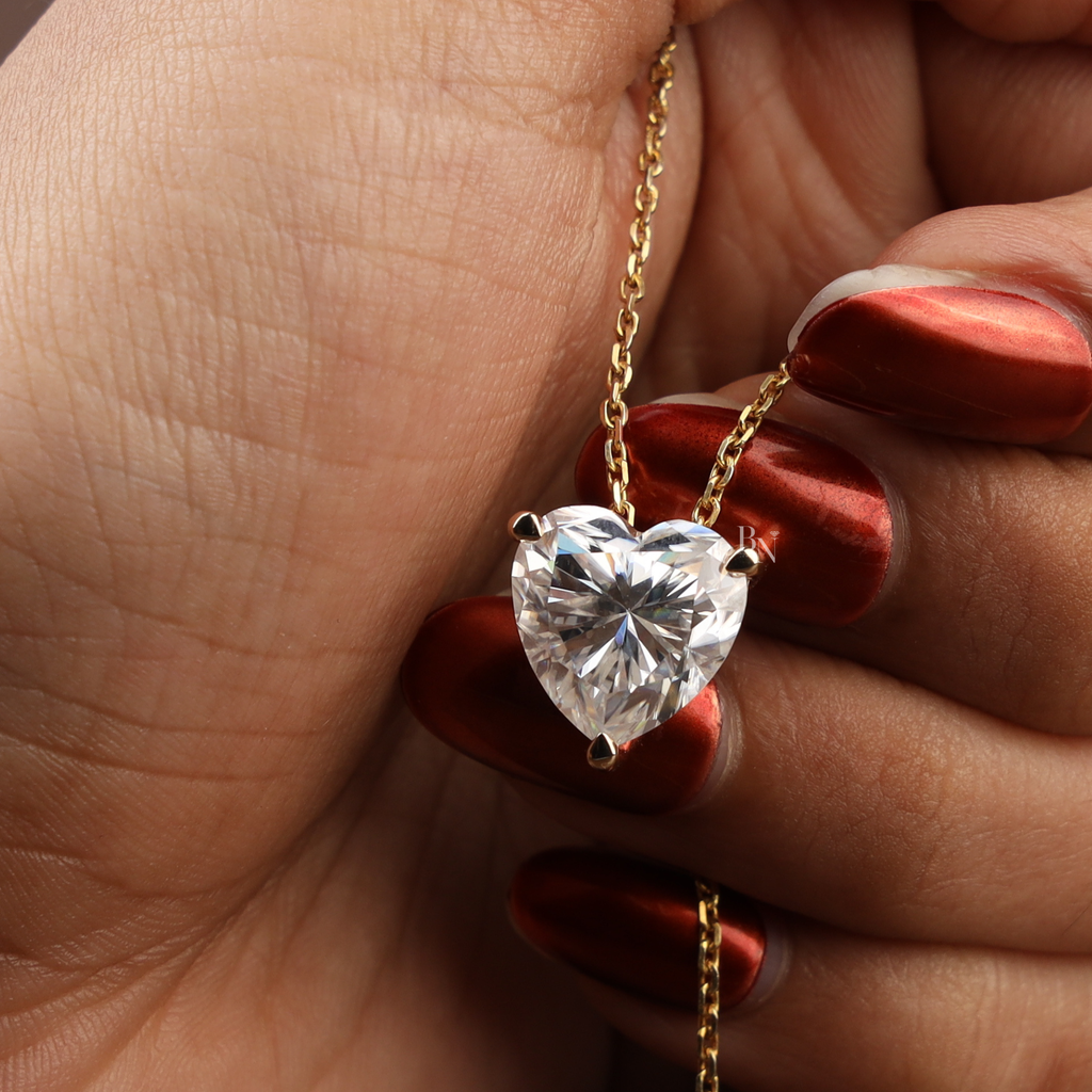 6ct Heart Cut Moissanite Pendant | 14K Yellow Gold Solitaire Necklace | Brilliant Fire Sparkle | Handmade Fine Jewelry |(ONLY PENDANT)