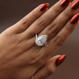 5.50ct Pear Moissanite Engagement Ring | Triple Pavé Bypass Band 14K White Gold