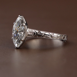 3ct Marquise Lab Grown Diamond Engagement Ring | Vintage Art Deco Engraved Milgrain Band 14K Gold