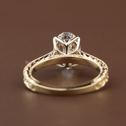 2ct Oval Lab Grown Diamond Engagement Ring | Vintage Hand Engraved Hidden Halo 14K Yellow Gold