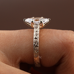 2ct Marquise Lab Grown Diamond Engagement Ring | Vintage Engraved Art Deco Solitaire 14K Gold