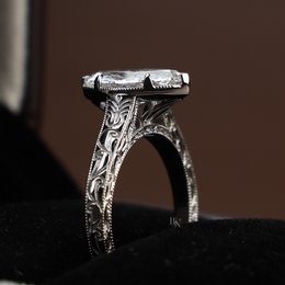 3ct Marquise Lab Grown Diamond Engagement Ring | Vintage Art Deco Engraved Milgrain Band 14K Gold
