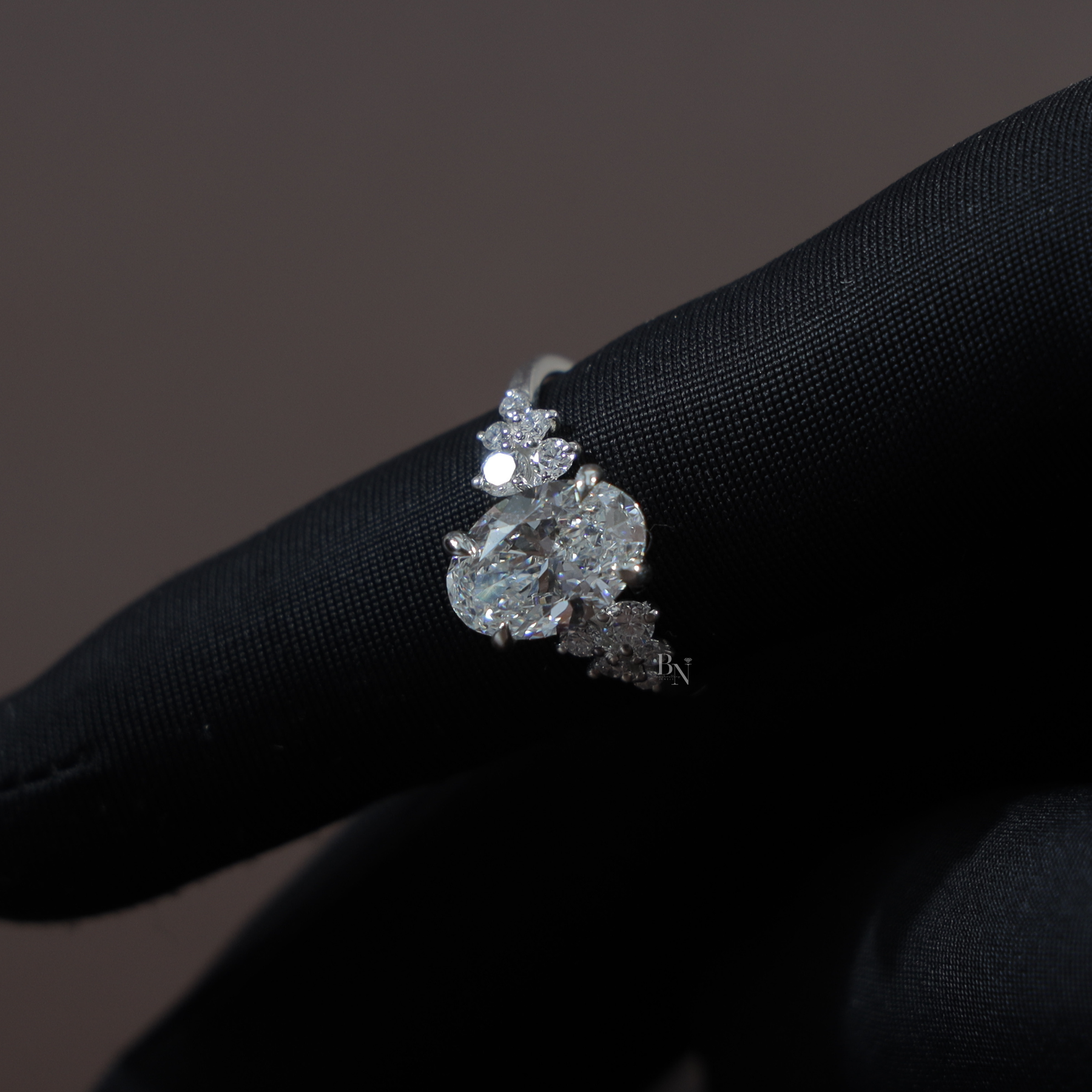 2ct Oval Lab Grown Diamond Engagement Ring | Cluster Setting 14K White Gold