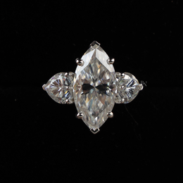 5.50ct Marquise Lab Grown Diamond Engagement Ring | Heart Side Stones Three Stone 14K White Gold