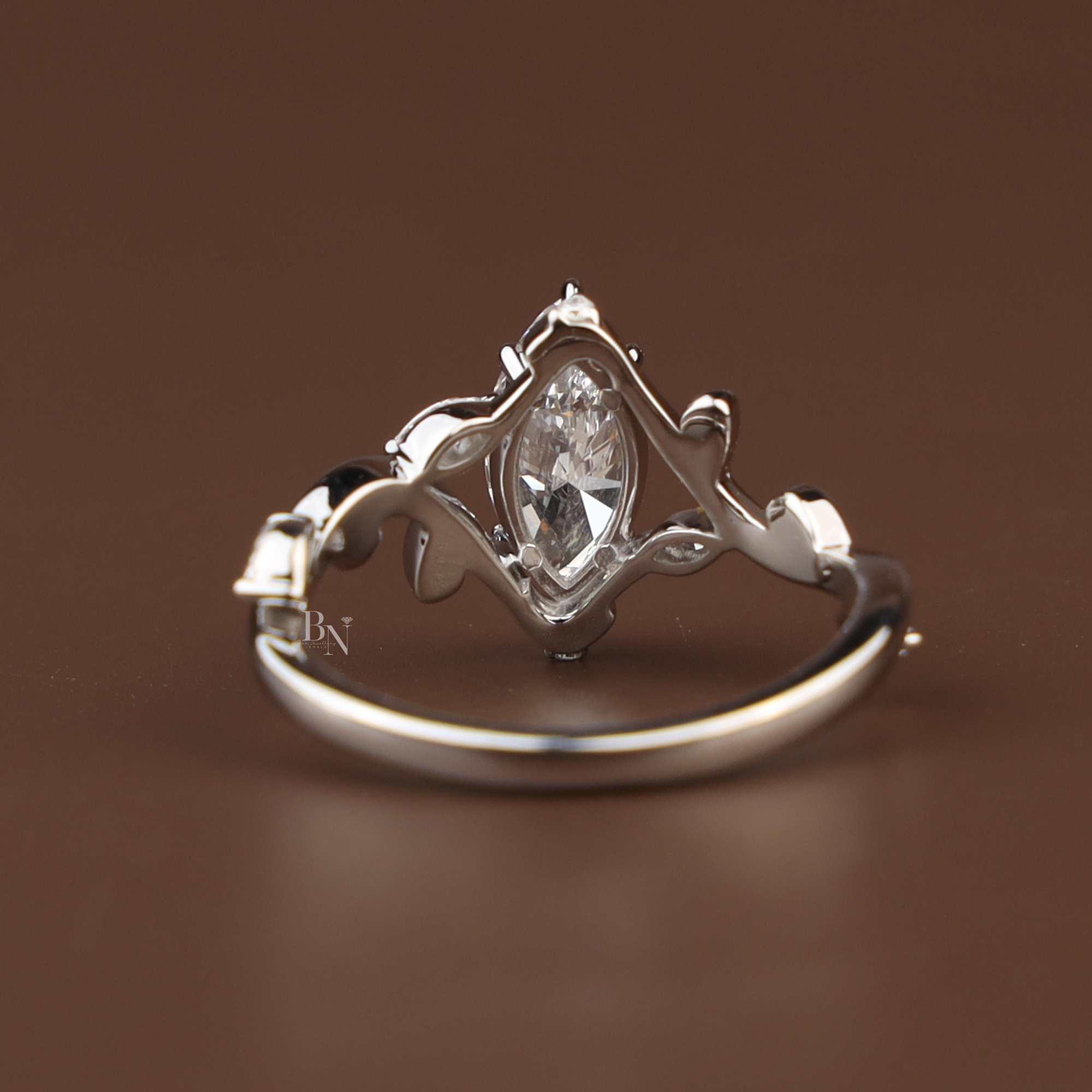 1ct Marquise Lab Diamond Engagement Ring | Nature Vine Leaf Setting | 14k White Gold Bridal Ring | Marquise Cut Anniversary Gift for Her