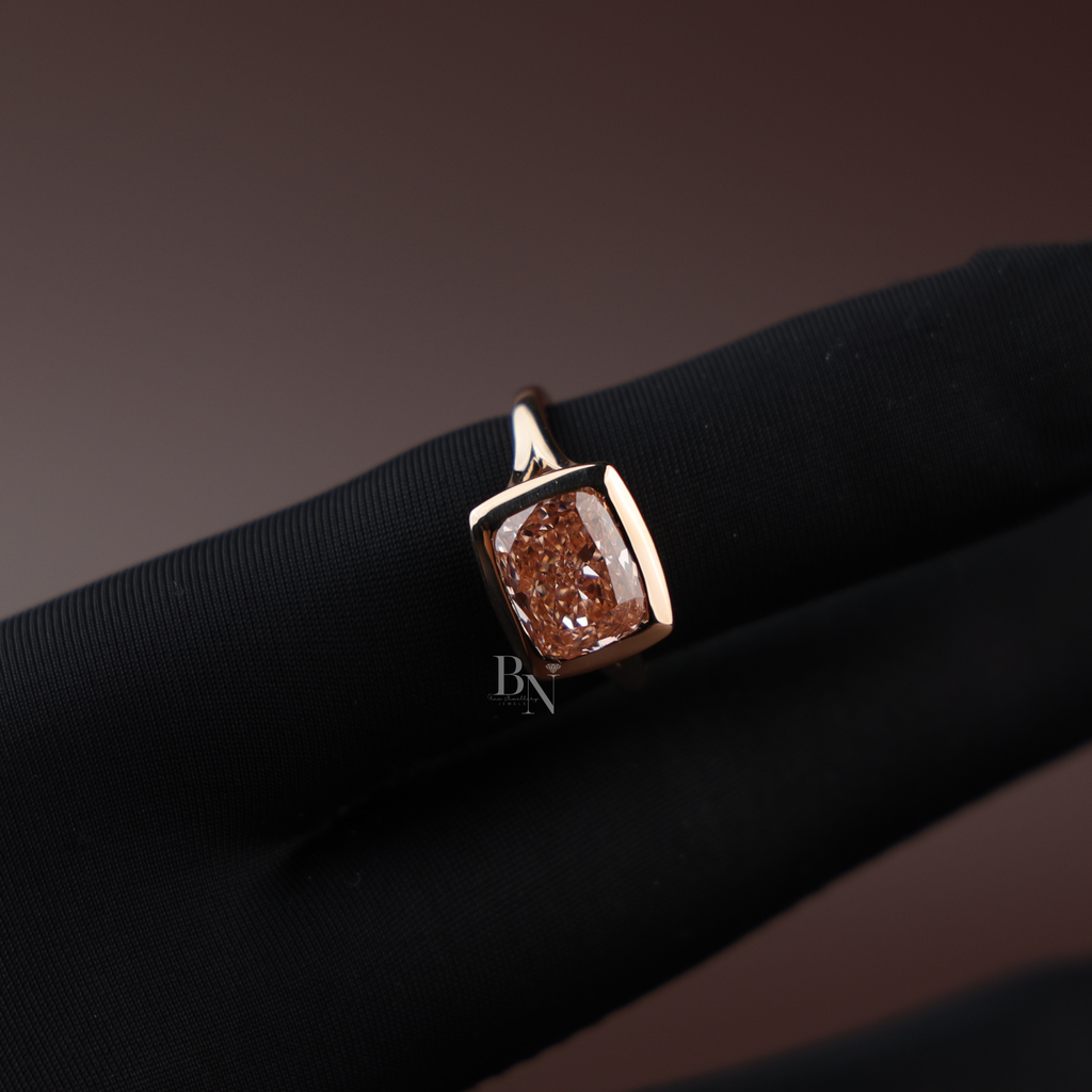 3ct Fancy Pink Cushion Lab Diamond Ring, East West Bezel Set Ring, Rose Gold Minimalist Wedding Ring, Unique Solitaire