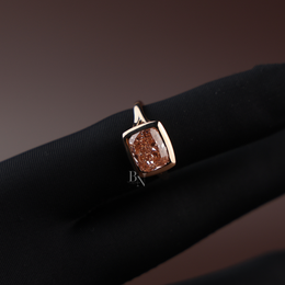 3ct Fancy Pink Cushion Lab Grown Diamond Ring | East West Bezel Set Minimalist Solitaire 14K Rose Gold