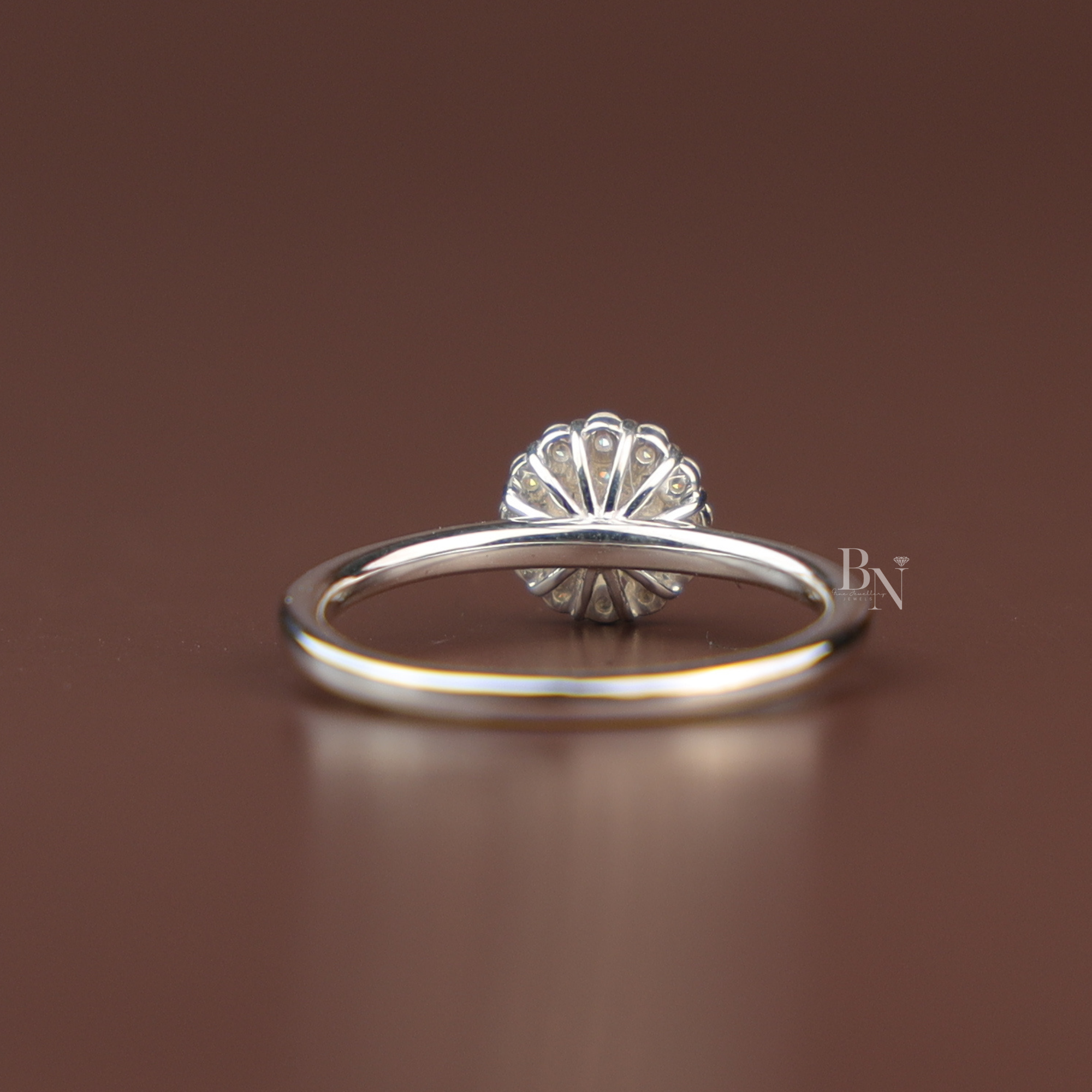 0.20ctw Round Brilliant Cut Lab Grown Diamond Ring | White Gold Composite Cluster Solitaire | Delicate Pave Band