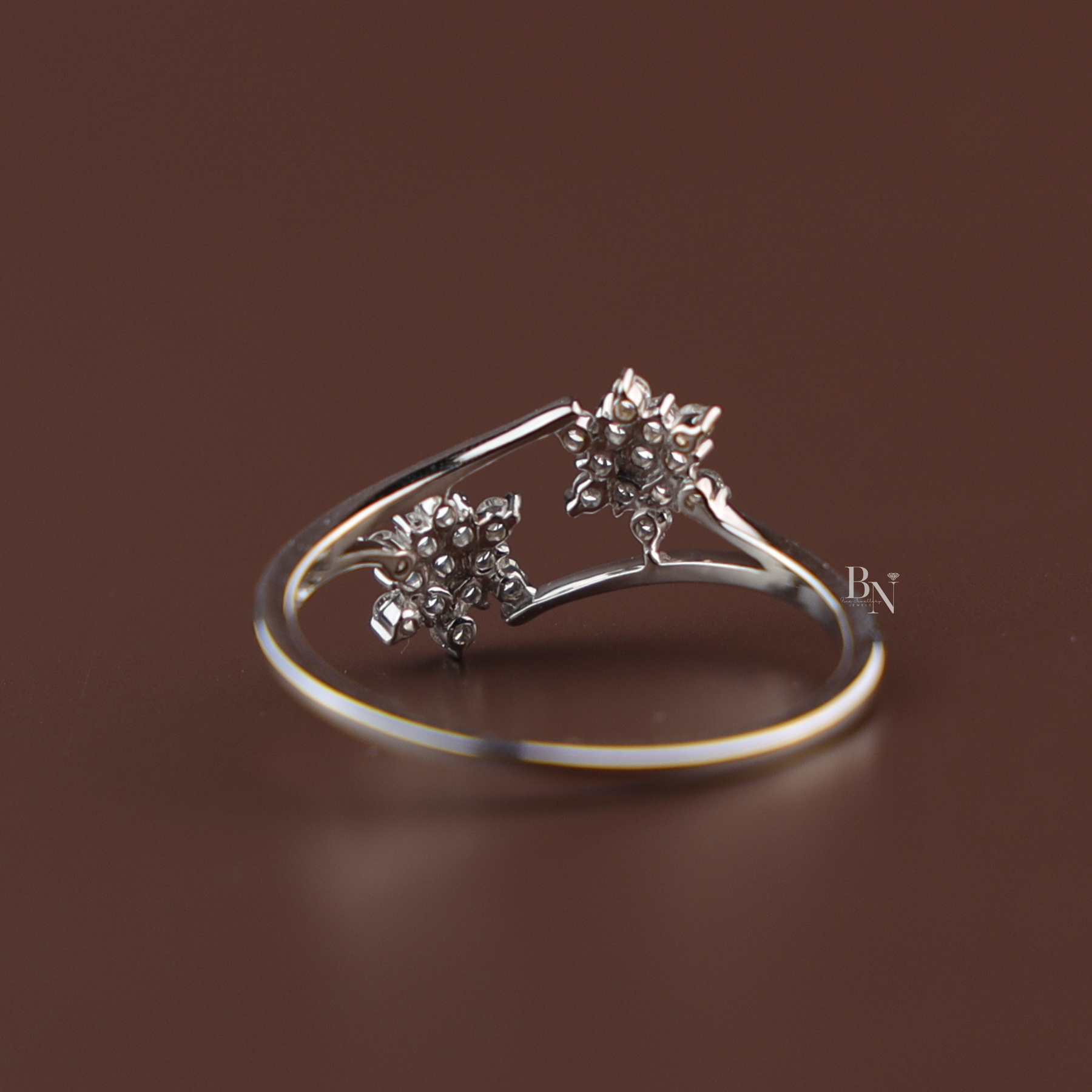 Lab Grown Diamond Open Bypass Ring | Star Cluster Floral Wrap Dainty Stacking 14K White Gold