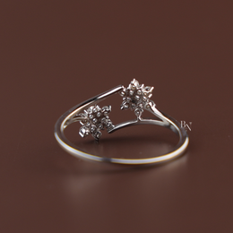 Lab Grown Diamond Open Bypass Ring | Star Cluster Floral Wrap Dainty Stacking 14K White Gold