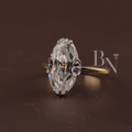 3ct Old Mine Moval Lab Diamond Engagement Ring | Elongated Antique Movall Cut | 14K Two Tone Gold Hidden Halo | Claw Prong Bridal Ring | IGI