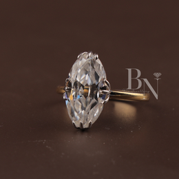 3ct Old Mine Moval Lab Grown Diamond Engagement Ring | Two Tone Hidden Halo Claw Prong 14K Gold