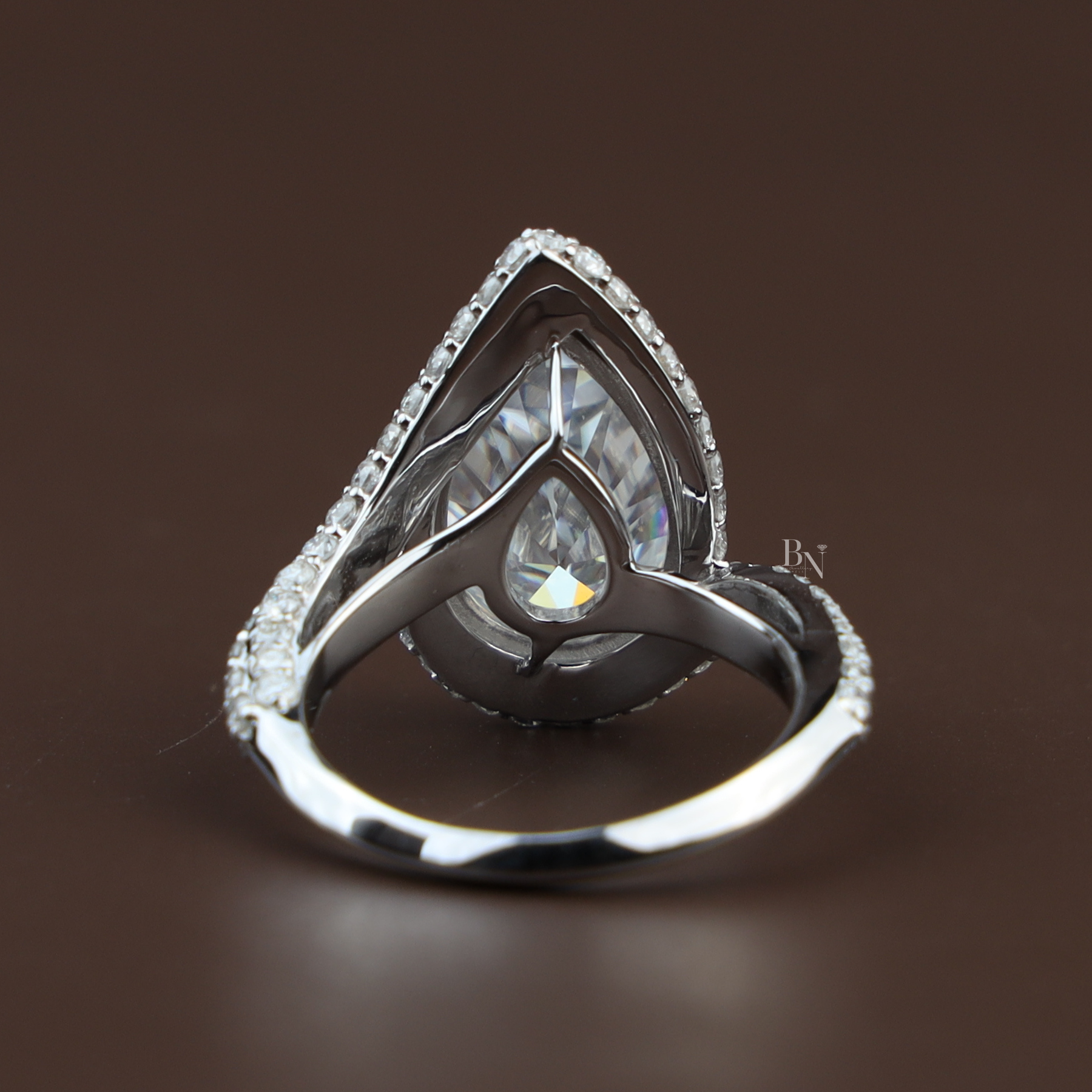 5.50ct Pear Moissanite Engagement Ring | Triple Pavé Bypass Band 14K White Gold