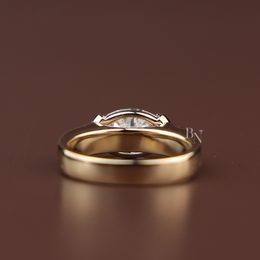 3ct East West Oval Cut Lab Grown Diamond Engagement Ring | Bezel Solitaire Horizontal Plain Band 14K Yellow Gold