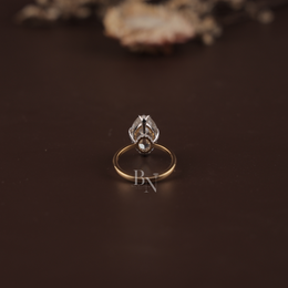 3ct Old Mine Moval Lab Grown Diamond Engagement Ring | Two Tone Hidden Halo Claw Prong 14K Gold