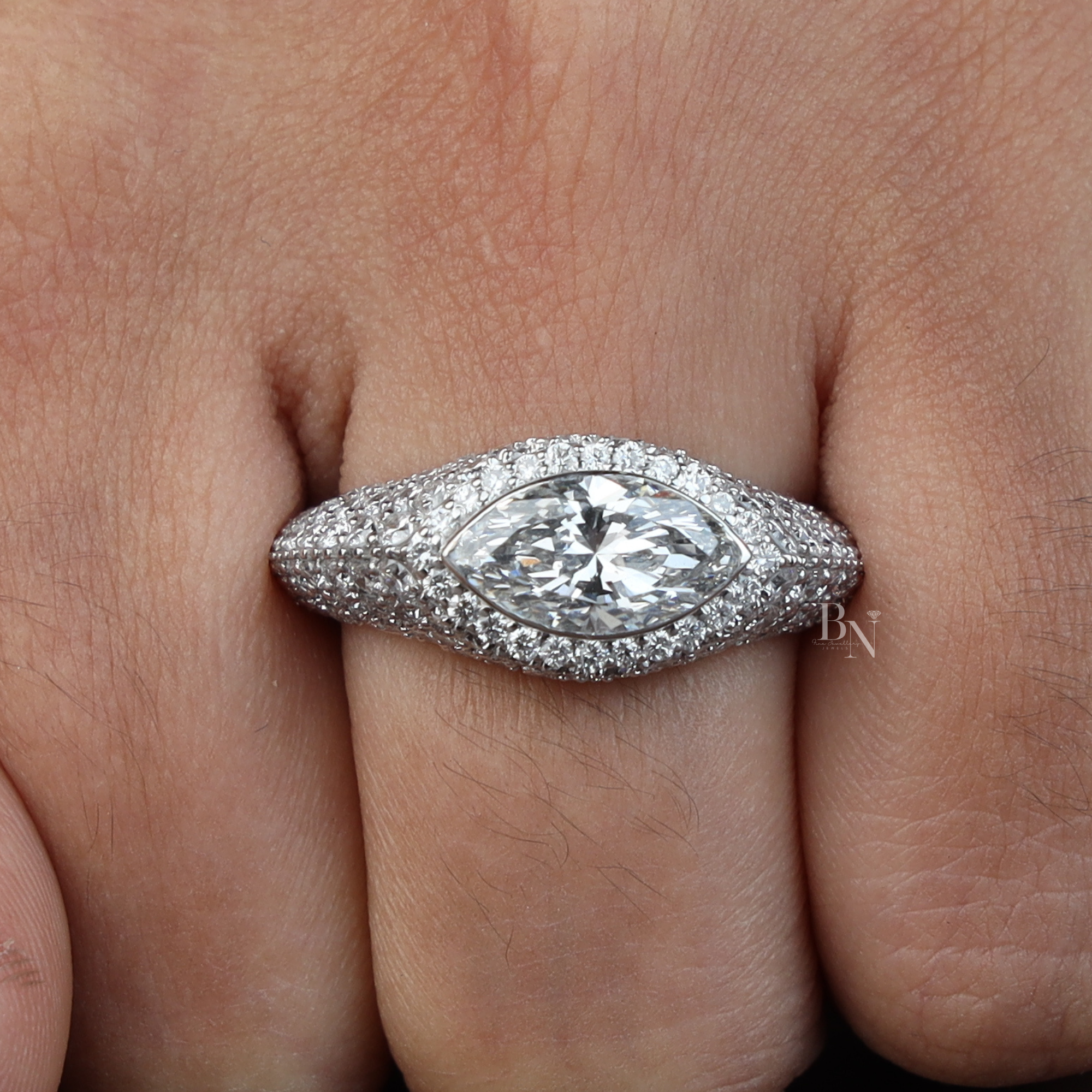 2ct Marquise Lab Grown Diamond Engagement Ring | Hidden Halo Pave Band | 14K White Gold Cathedral Ring | IGI Certified