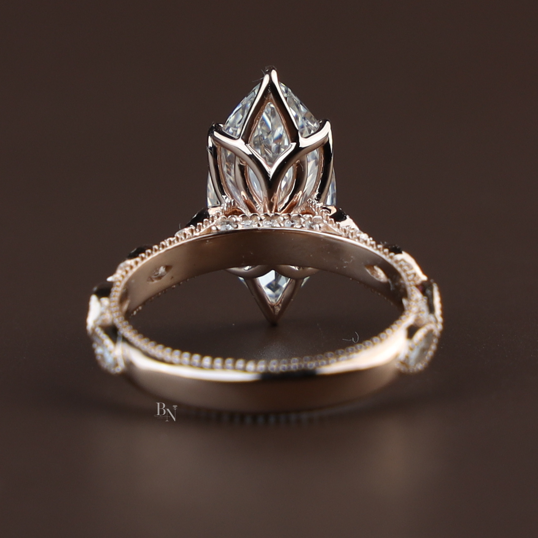 3ct Marquise Lab Grown Diamond Engagement Ring | Vintage Twisted Vine Band 14K Rose Gold