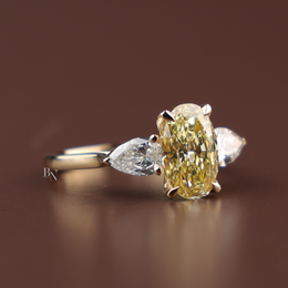 2ct Fancy Yellow Oval Lab Grown Diamond Engagement Ring | Three Stone Pear Cut 14K Yellow Gold