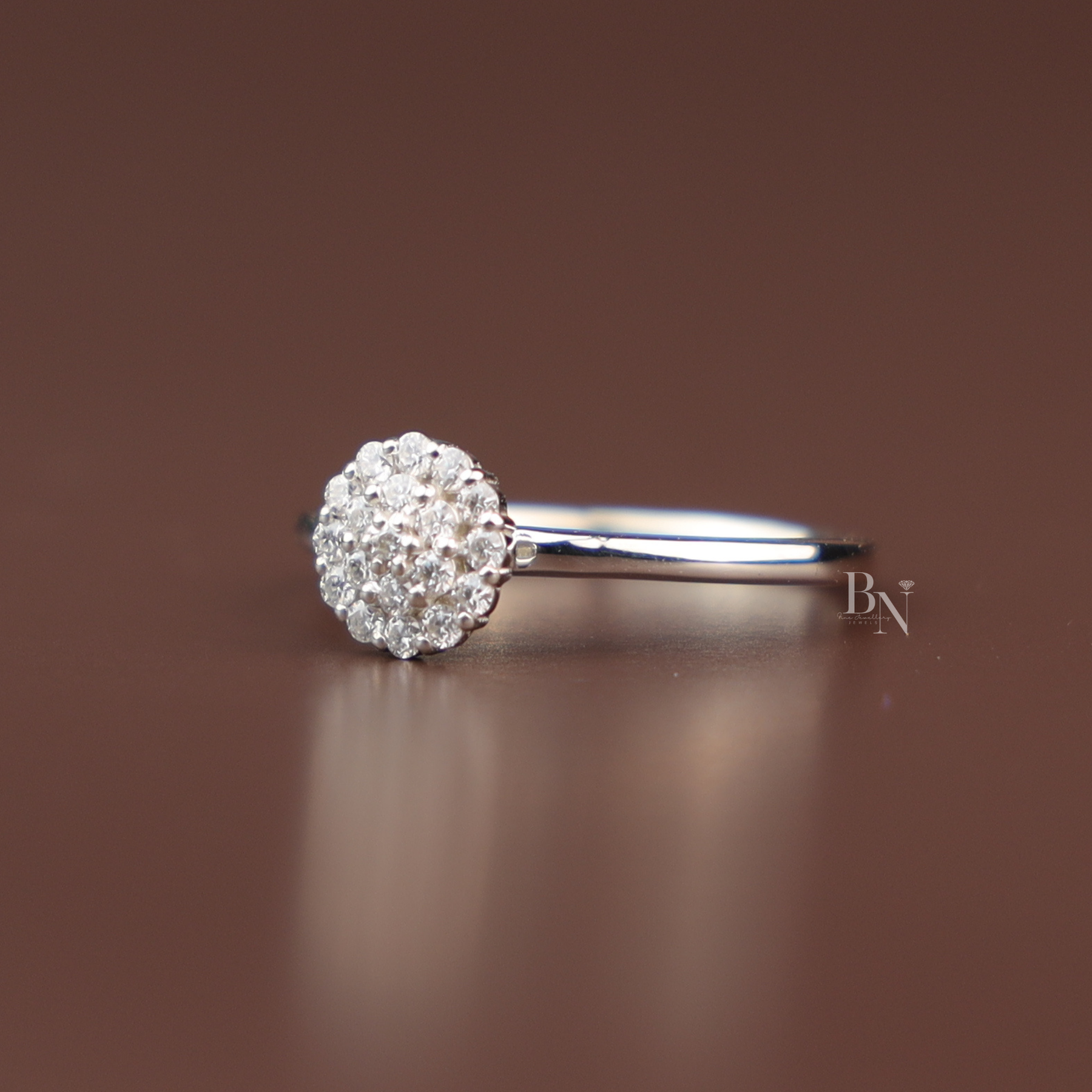 0.20ctw Round Brilliant Cut Lab Grown Diamond Ring | White Gold Composite Cluster Solitaire | Delicate Pave Band