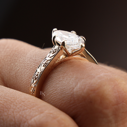 2ct Marquise Lab Grown Diamond Engagement Ring | Vintage Engraved Art Deco Solitaire 14K Gold