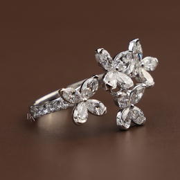 2ctw Butterfly Lab Grown Diamond Ring | Marquise Cut Cluster Bypass Band 14K White Gold