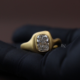 3ct Cushion Cut Lab Grown Diamond Engagement Ring | Matte Bezel Sculptural Chunky Solitaire 14K Yellow Gold