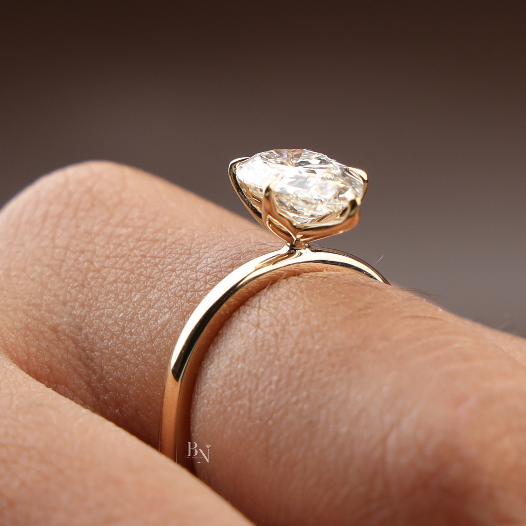 2ct Pear Cut Lab Grown Diamond Engagement Ring | 14K Yellow Gold Lotus Solitaire | Dainty Teardrop Proposal Ring | IGI Certified