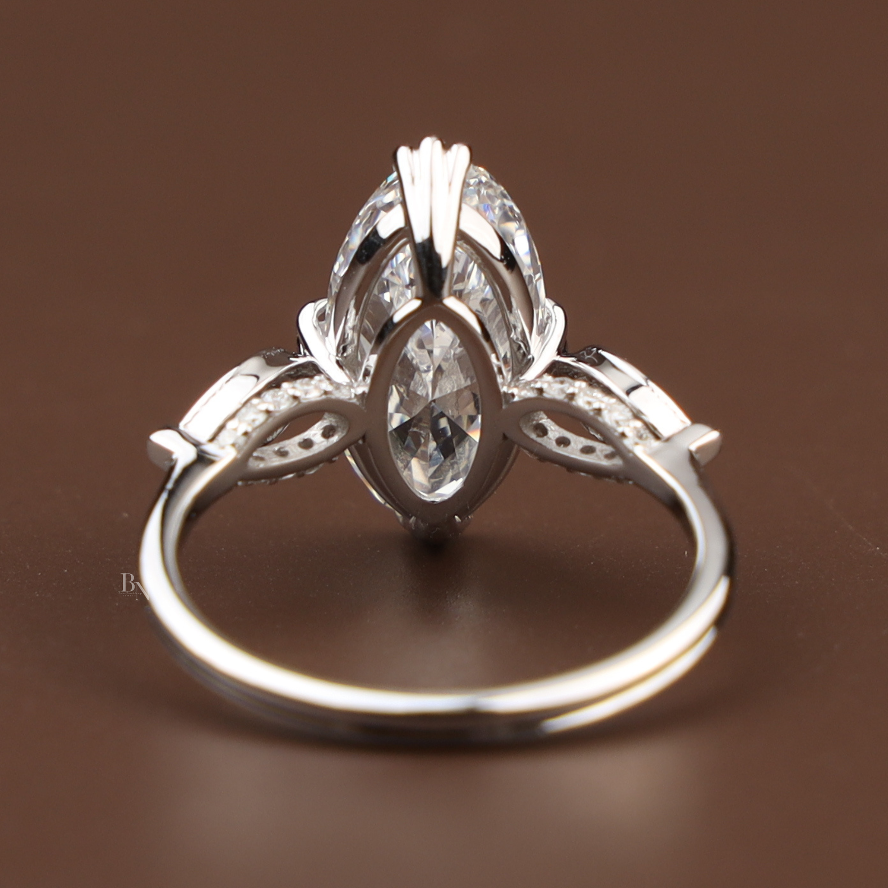 3ct Moval Cut Lab Grown Diamond Engagement Ring | Vintage Milgrain Navette Art Deco 14K White Gold
