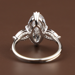 3ct Moval Cut Lab Grown Diamond Engagement Ring | Vintage Milgrain Navette Art Deco 14K White Gold