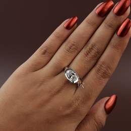 3ct Oval Lab Grown Diamond Engagement Ring | Molten Bezel Heavy Signet Asymmetric 14K Platinum
