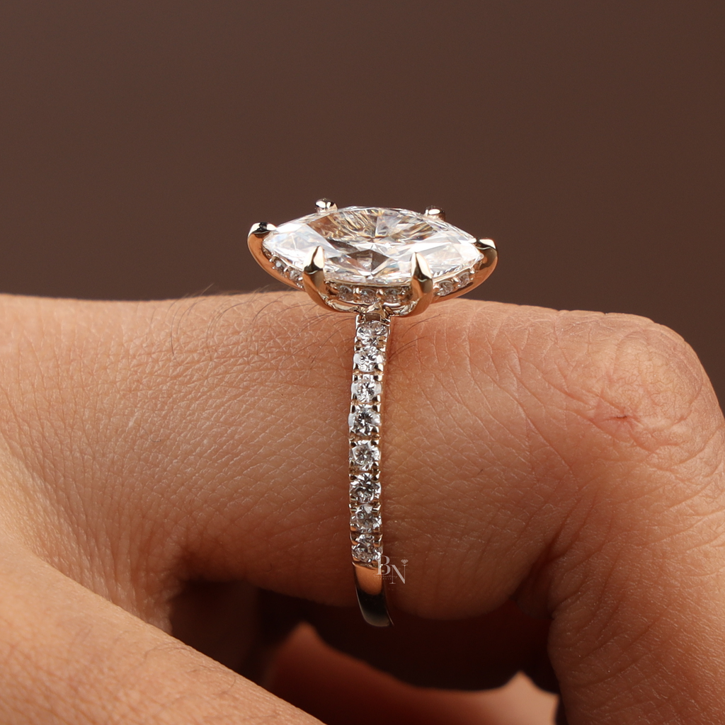 3ct Marquise Lab Grown Diamond Engagement Ring | Hidden Halo Pave Bridal Ring | 14K Yellow Gold Split Shank | IGI Certified | Promise Ring (Copy)