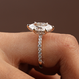 3ct Marquise Lab Grown Diamond Engagement Ring | Hidden Halo Pavé Bridal Ring 14K Yellow Gold
